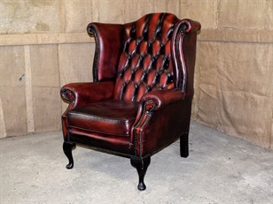 Burgundy Leather Wing Chair